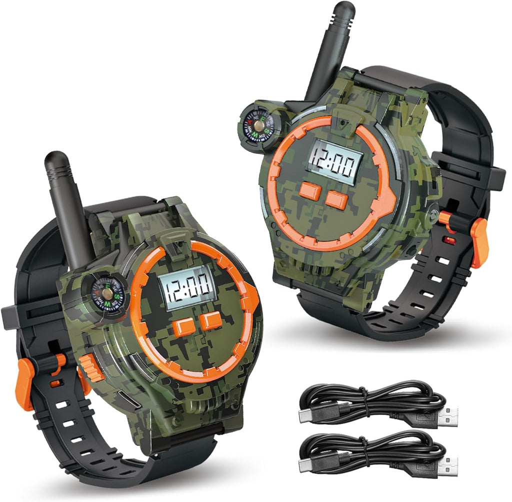 200M Long Range Walkie Talkie Watch Set for Kids with Flashlight, Compass & 2-Way Communication