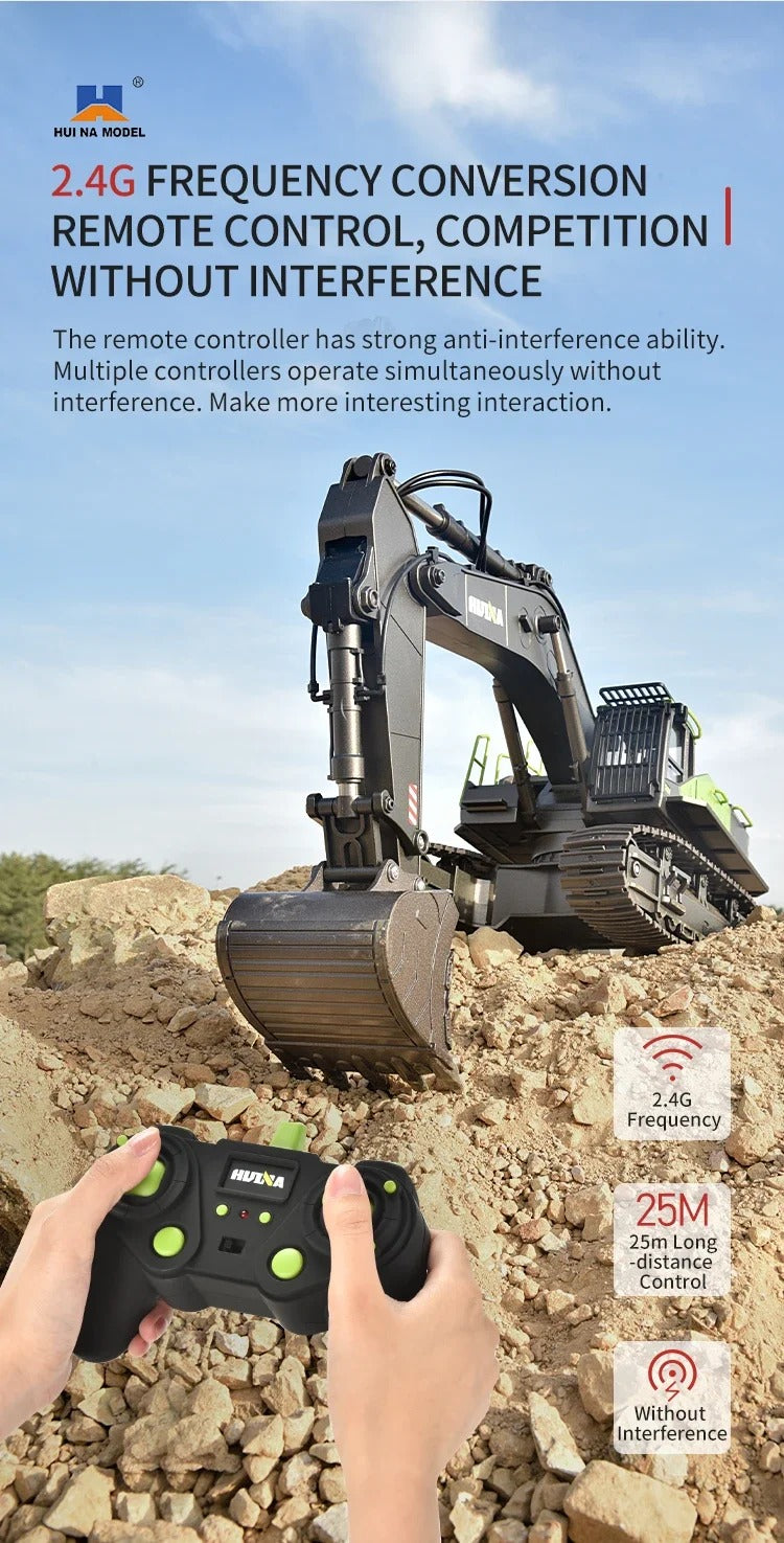 Huina 1593 - 1:14 RC Excavator | 2.4GHz 22CH Semi-Alloy Full Function Construction Digger with Realistic Lights & Sound description image 11
