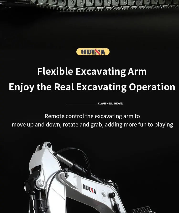 Huina 1594 - 1:14 RC Excavator 22CH Alloy Metal Construction Truck 2.4GHz 360° Remote Control Engineering Digger Toy description image 11
