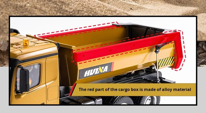 Huina 1573 - 1:14 RC Dump Truck - 2.4GHz Full Function Heavy Duty Construction Tipper with Realistic Dump Bed & LED Lights description image 11