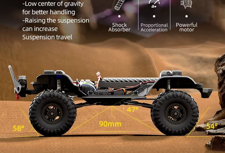 HB Toys R1016 - 1:10 4WD RC Rock Crawler Truck | Full Proportional Off-Road Climbing Car with Dual Motor, 2.4GHz Remote, LED Lights description image 11