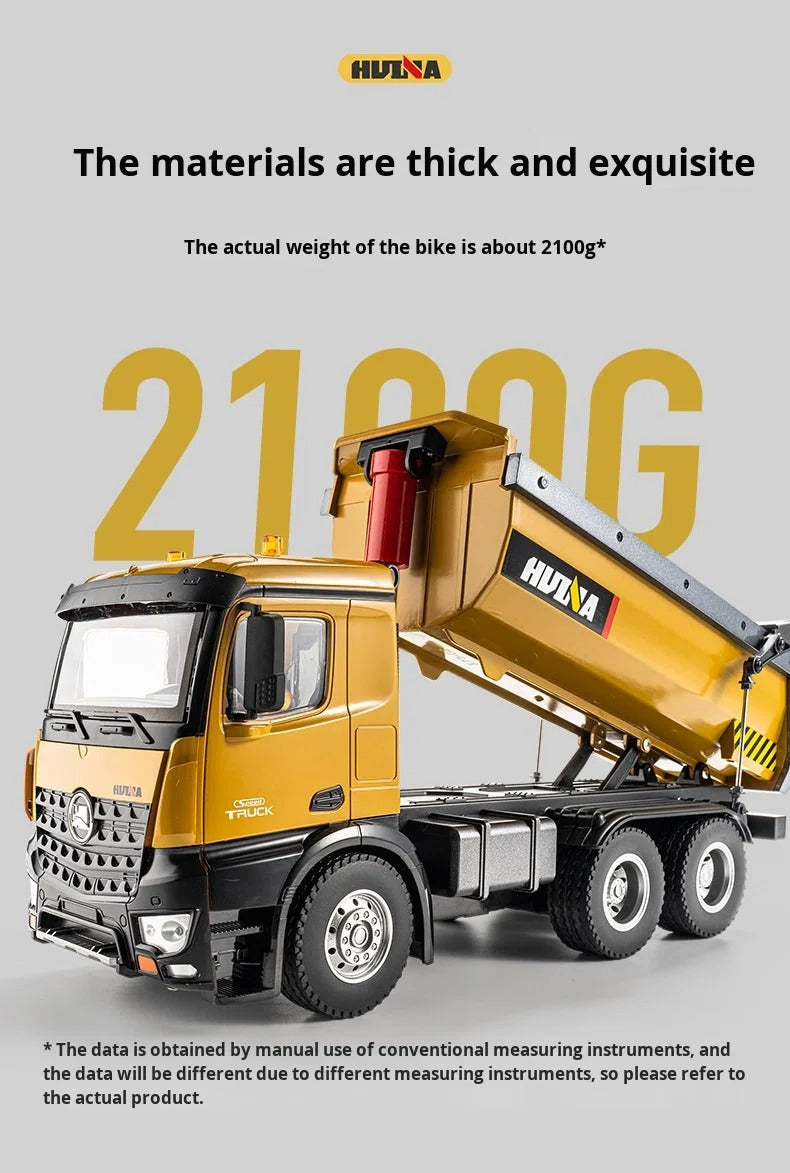 Huina 1573 - 1:14 RC Dump Truck - 2.4GHz Full Function Heavy Duty Construction Tipper with Realistic Dump Bed & LED Lights description image 12