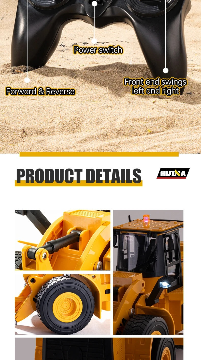 Huina 1552 - 1:16 RC Wheel Loader | 2.4GHz 11CH Semi-Alloy Front End Construction Loader with Metal Bucket, Lights & Sound description image 12