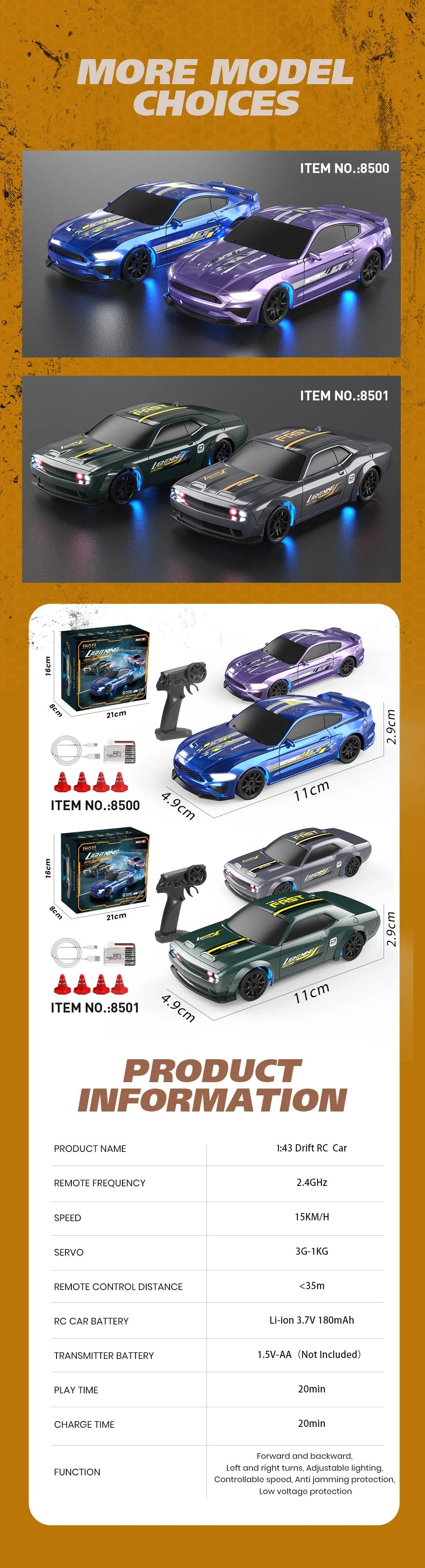 1:43 Scale 4WD RC Drift Car 2.4GHz Mini Remote Control Racing Car Toy - 8500 description image 12