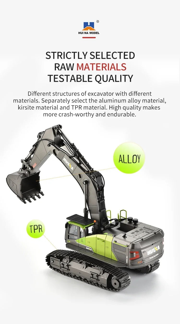 Huina 1593 - 1:14 RC Excavator | 2.4GHz 22CH Semi-Alloy Full Function Construction Digger with Realistic Lights & Sound description image 12