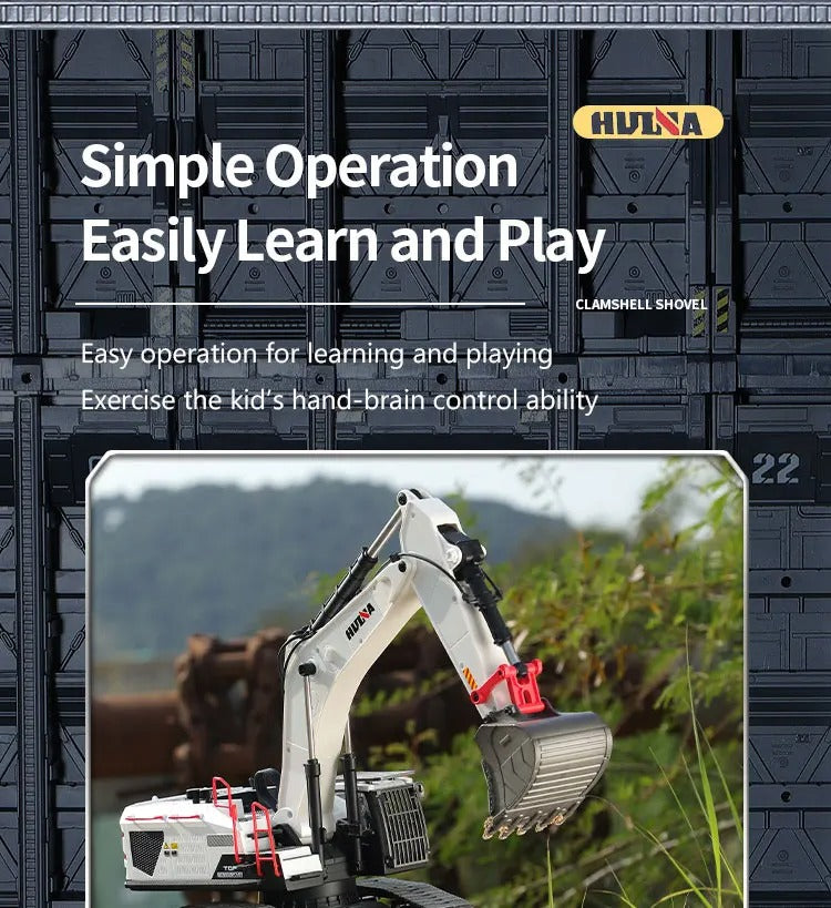 Huina 1594 - 1:14 RC Excavator 22CH Alloy Metal Construction Truck 2.4GHz 360° Remote Control Engineering Digger Toy description image 13