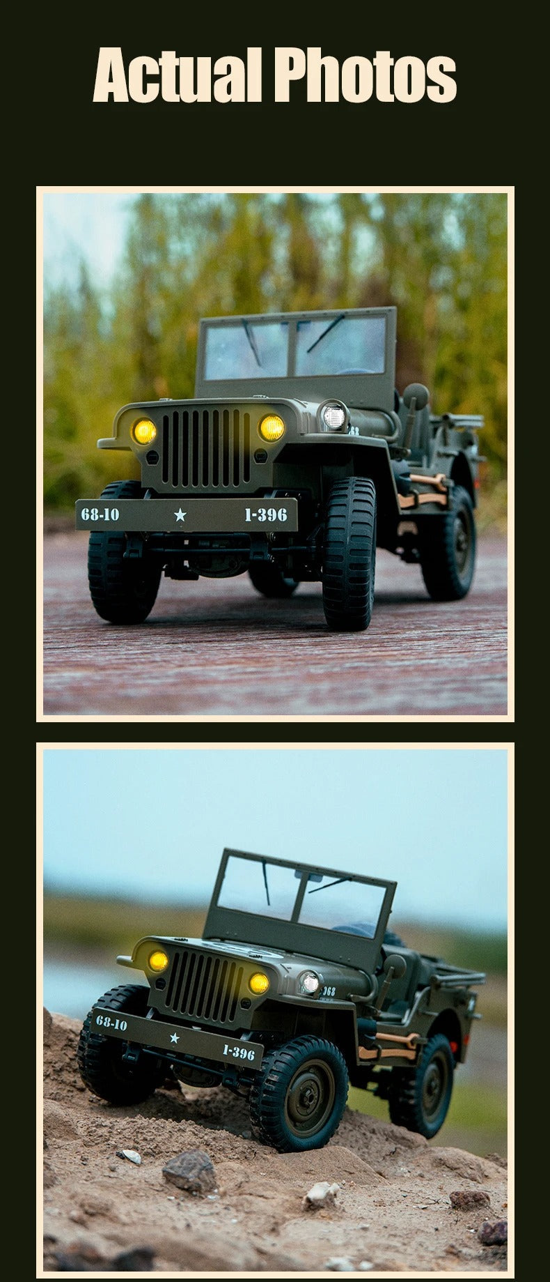JJRC C8815 - 1:10 Scale Willys Military Jeep RC Car, 4WD Off-Road Rock Crawler, 2.4GHz Full Proportional Remote Control, LED Lights, WWII Army Vehicle Model, Rechargeable Battery description image 13