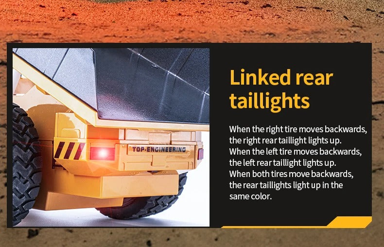 Huina 1533 - 1:18 RC Dump Truck 2.4GHz 9CH Alloy Tipping Construction Vehicle with Full Function Remote Control & LED Lights description image 12