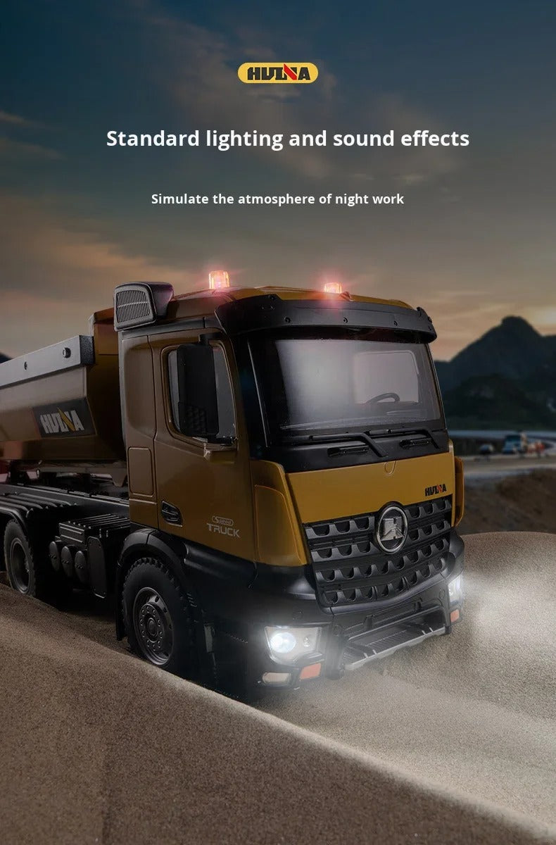 Huina 1573 - 1:14 RC Dump Truck - 2.4GHz Full Function Heavy Duty Construction Tipper with Realistic Dump Bed & LED Lights description image 13