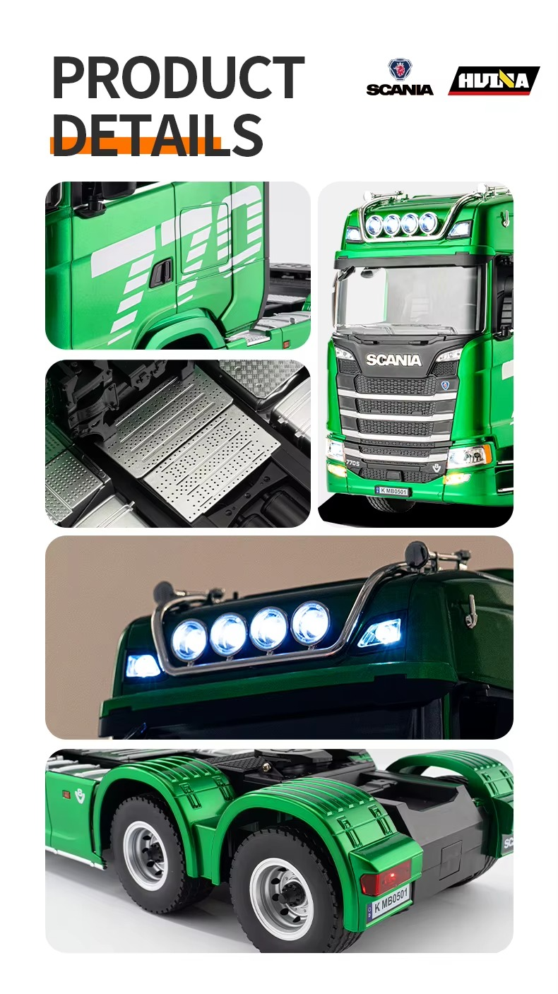 Huina 1501 - Scania 770S 1:18 RC Truck with Low Bed Trailer | 2.4GHz Full Function Heavy Duty Transport Hauler RTR description image 14