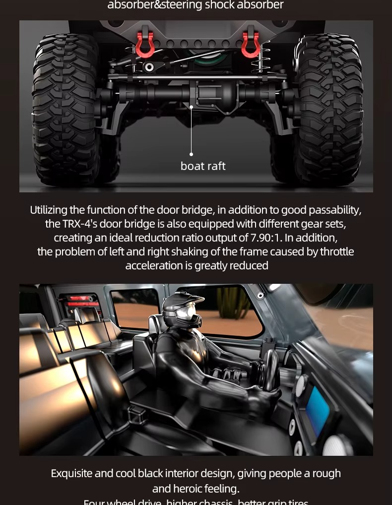 HB Toys R1016 - 1:10 4WD RC Rock Crawler Truck | Full Proportional Off-Road Climbing Car with Dual Motor, 2.4GHz Remote, LED Lights description image 14