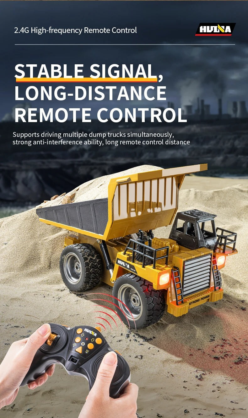Huina 1533 - 1:18 RC Dump Truck 2.4GHz 9CH Alloy Tipping Construction Vehicle with Full Function Remote Control & LED Lights description image 13