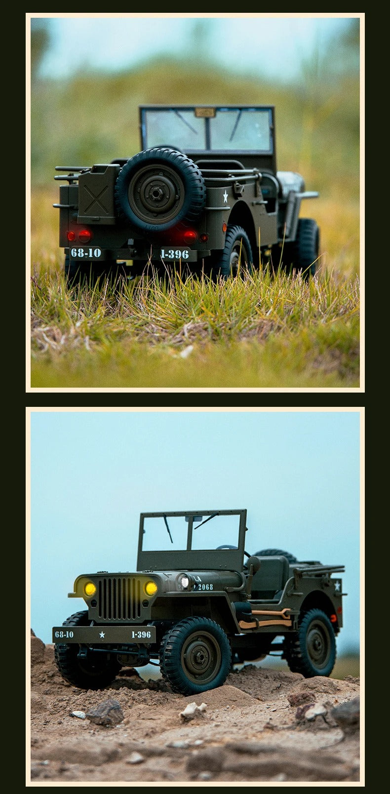 JJRC C8815 - 1:10 Scale Willys Military Jeep RC Car, 4WD Off-Road Rock Crawler, 2.4GHz Full Proportional Remote Control, LED Lights, WWII Army Vehicle Model, Rechargeable Battery description image 14