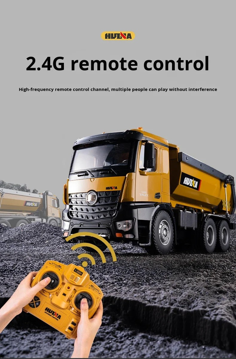 Huina 1573 - 1:14 RC Dump Truck - 2.4GHz Full Function Heavy Duty Construction Tipper with Realistic Dump Bed & LED Lights description image 14