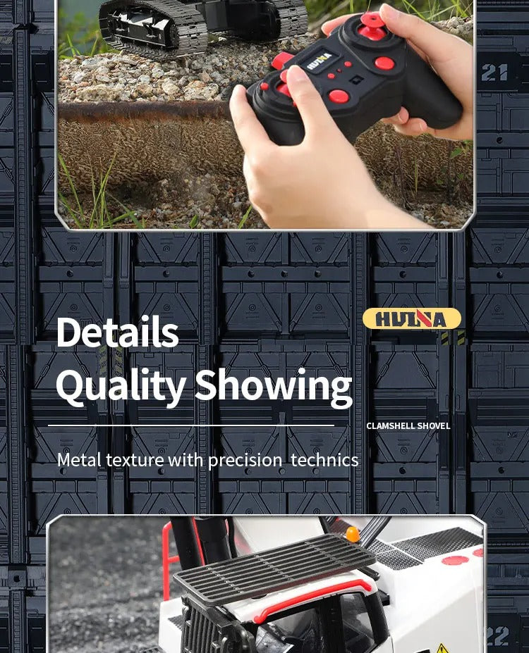 Huina 1594 - 1:14 RC Excavator 22CH Alloy Metal Construction Truck 2.4GHz 360° Remote Control Engineering Digger Toy description image 14