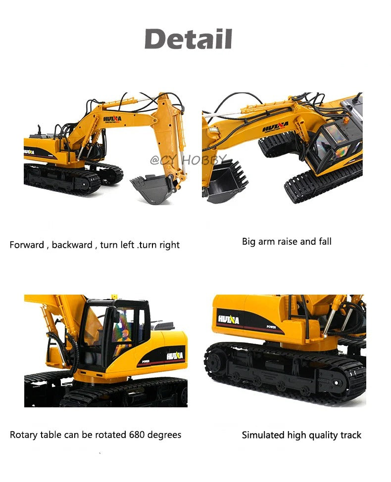 HUINA 1535 - 1:14 Scale 15ch RC Die-cast RC Excavator Construction Truck Toys Radio Control Toy Alloy Engineering Excavator description image 14