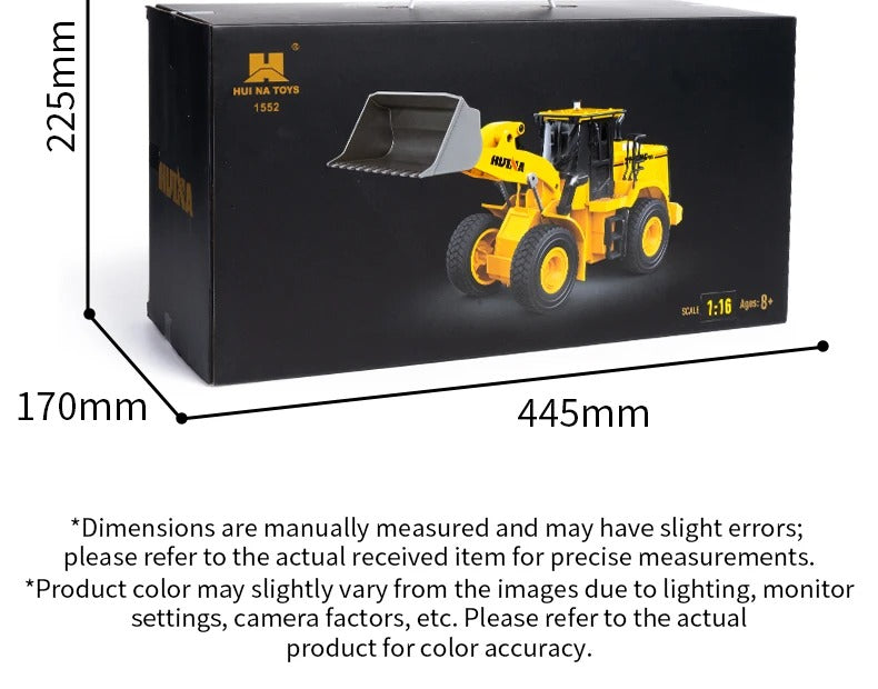 Huina 1552 - 1:16 RC Wheel Loader | 2.4GHz 11CH Semi-Alloy Front End Construction Loader with Metal Bucket, Lights & Sound description image 15