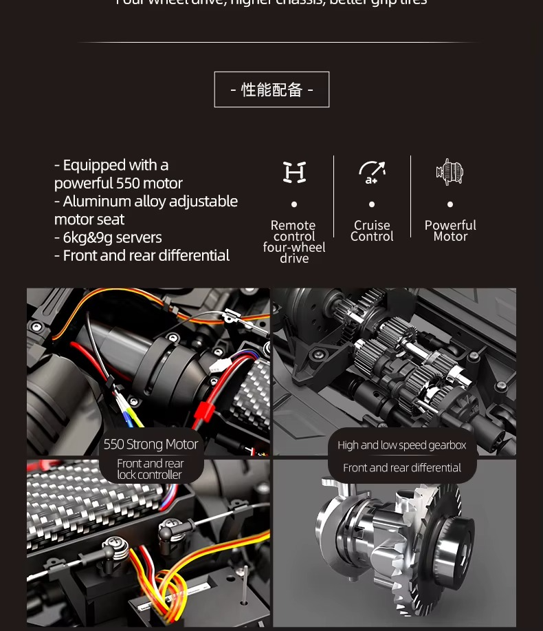 HB Toys R1016 - 1:10 4WD RC Rock Crawler Truck | Full Proportional Off-Road Climbing Car with Dual Motor, 2.4GHz Remote, LED Lights description image 15