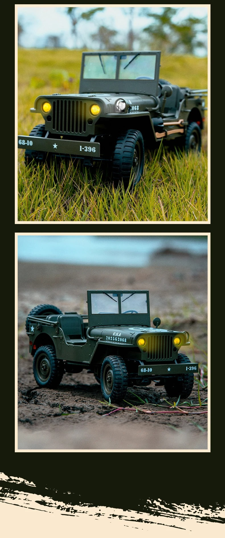 JJRC C8815 - 1:10 Scale Willys Military Jeep RC Car, 4WD Off-Road Rock Crawler, 2.4GHz Full Proportional Remote Control, LED Lights, WWII Army Vehicle Model, Rechargeable Battery description image 15