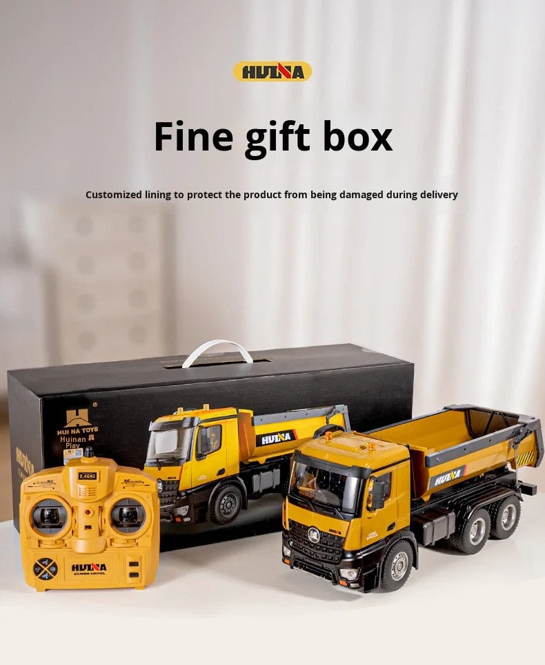 Huina 1573 - 1:14 RC Dump Truck - 2.4GHz Full Function Heavy Duty Construction Tipper with Realistic Dump Bed & LED Lights description image 16