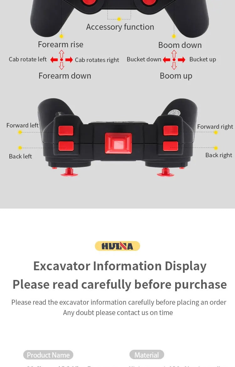 Huina 1594 - 1:14 RC Excavator 22CH Alloy Metal Construction Truck 2.4GHz 360° Remote Control Engineering Digger Toy description image 16