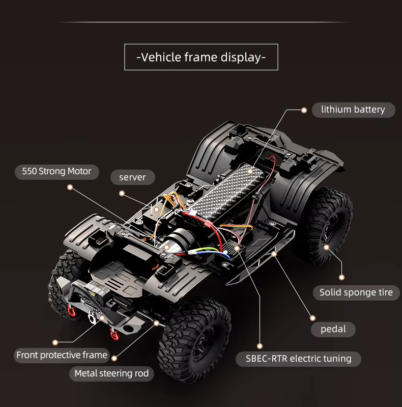 HB Toys R1012 - 1:10 4WD RC Rock Crawler Truck | Full Proportional Off-Road Climbing Car with 550 Motor, 2.4GHz Remote, LED Lights description image 17