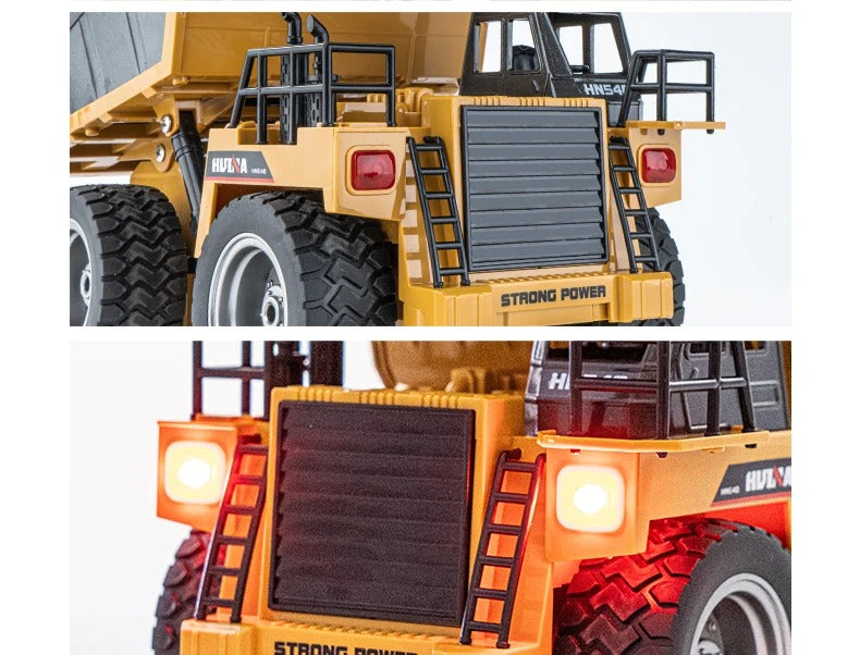Huina 1533 - 1:18 RC Dump Truck 2.4GHz 9CH Alloy Tipping Construction Vehicle with Full Function Remote Control & LED Lights description image 16