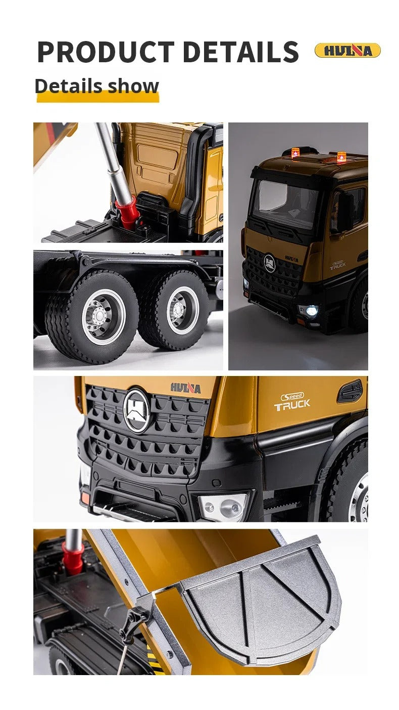 Huina 1573 - 1:14 RC Dump Truck - 2.4GHz Full Function Heavy Duty Construction Tipper with Realistic Dump Bed & LED Lights description image 17