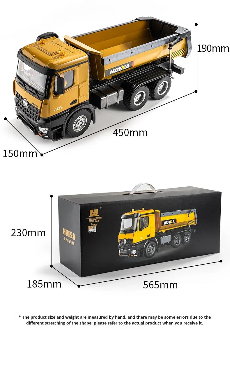 Huina 1573 - 1:14 RC Dump Truck - 2.4GHz Full Function Heavy Duty Construction Tipper with Realistic Dump Bed & LED Lights description image 19