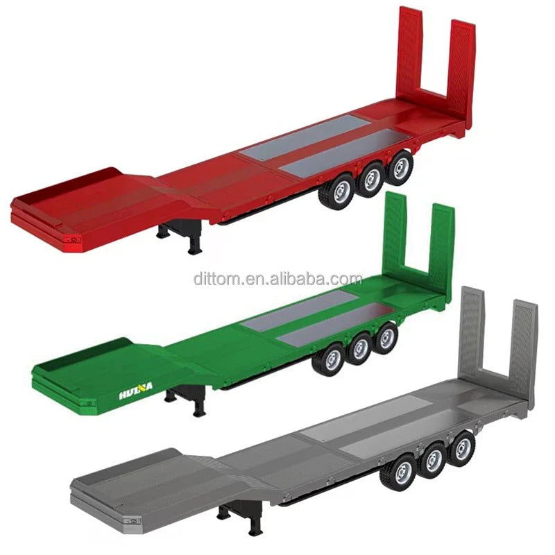 Huina 1502 Official - 1:18 Scale RC Flatbed Semi Trailer for Huina 1501 Scania 770S, 3-Axle Heavy Haul Trailer with Electric Landing Legs, Powered Tailboard & Rechargeable RTR Design description image 1