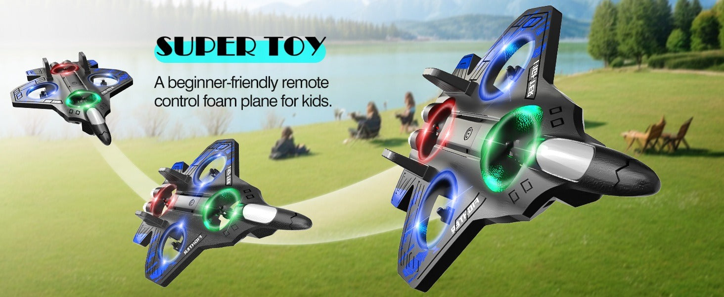 X25 Fighter Aircraft Plane Jet with 2 Batteries | Gravity Sensor RC Jet, 360° Flip, LED Lights, Rechargeable Toy description image 1