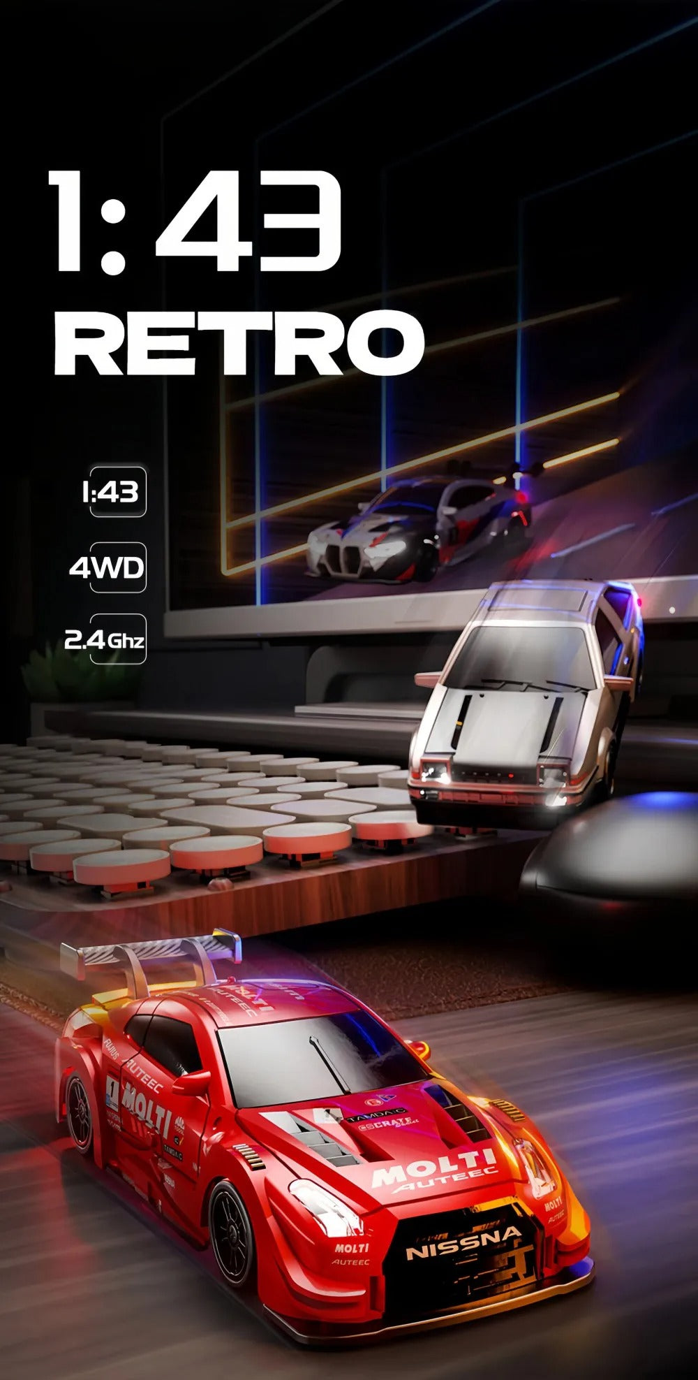 88RC GT43 - 1:43 Scale Semi-Alloy RC Drift Car with 2.4GHz Remote Control, 4WD High-Speed Racing Car, Rechargeable Battery, Ready-to-Run Remote Control Toy for Kids & Adults description image 1