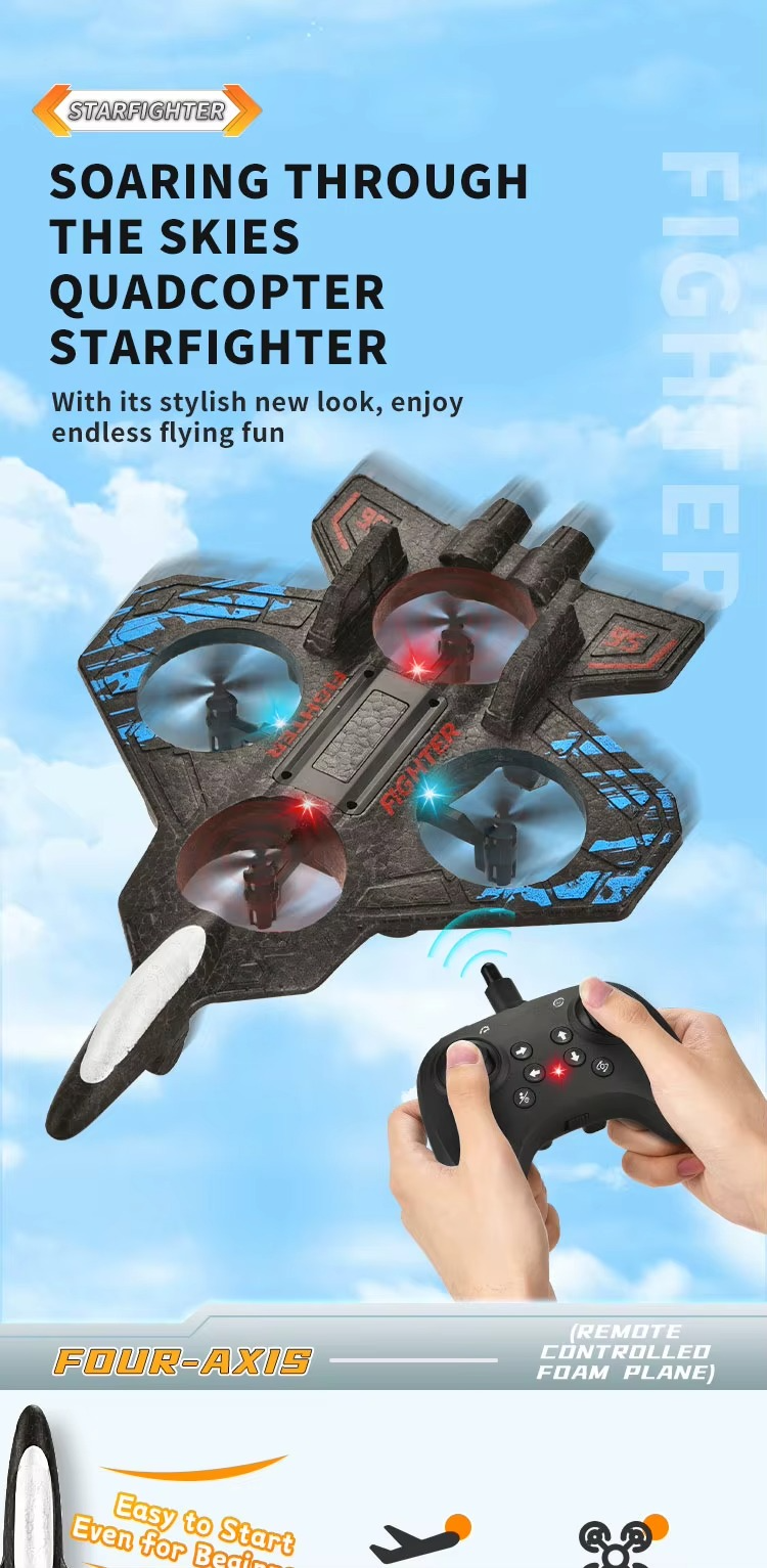 E35 RC Fighter Plane with LED Lights | 2.4GHz Remote Control Flying Jet Toy description image 1