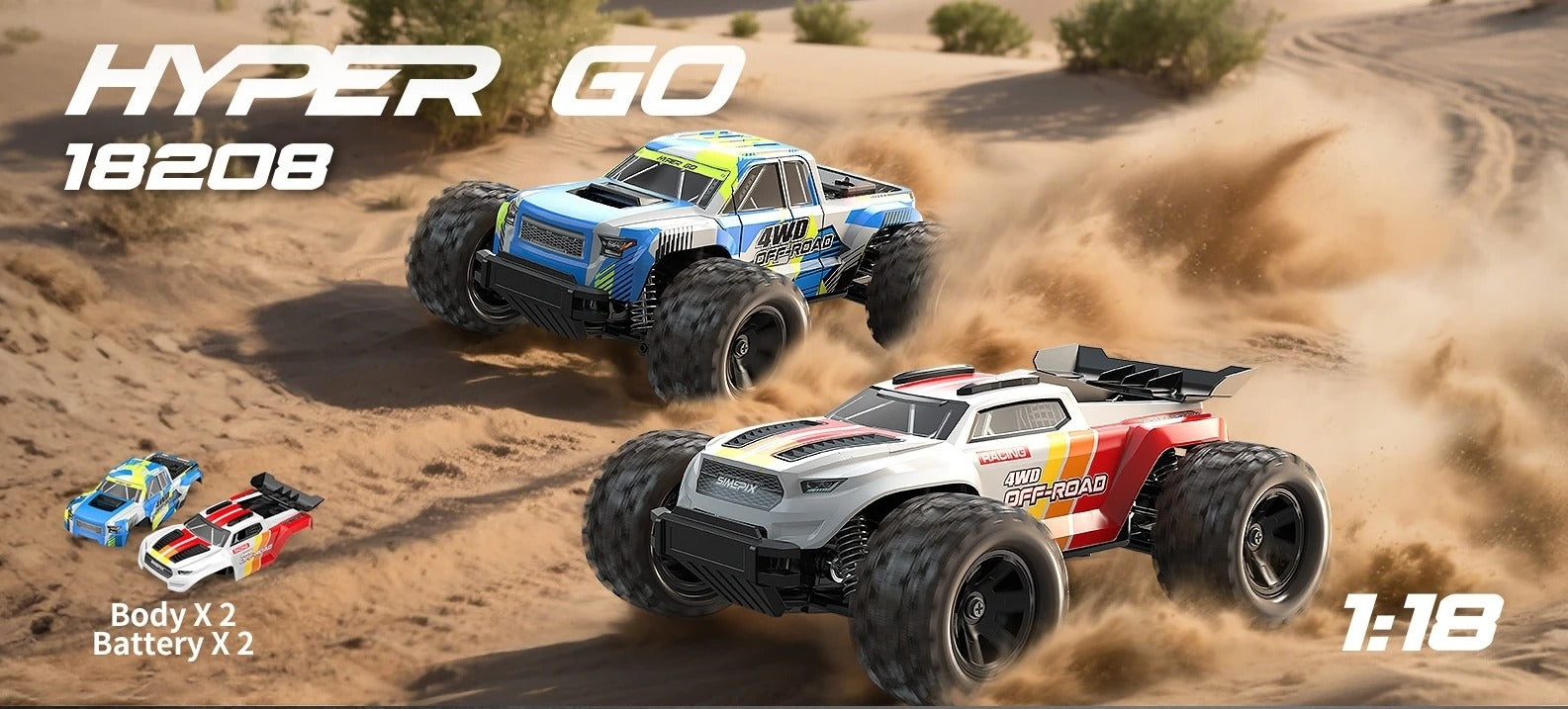 MJX Hyper Go 18208 - 1:18 Scale 4WD RC Off-Road Monster Truck with 2.4GHz Remote Control, 30KM/H High-Speed Racing Car, 380 Brushed Motor, 7.4V Rechargeable Battery, Ready-to-Run for Kids & Adults description image 1