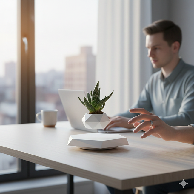 Magnetic Levitating Flower Pot - White