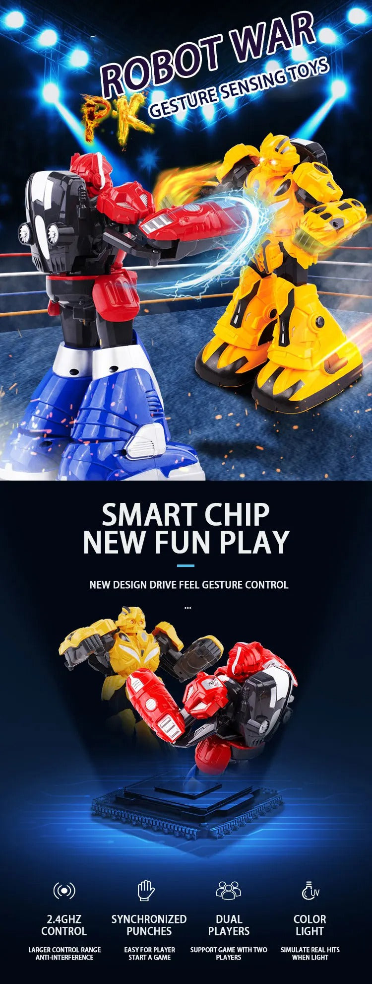Interactive Boxing Battle Robot Toy Set for Kids | 2 Player Fighting Robots with Wired Controllers, Punch Action & Battle Game Fun description image 1