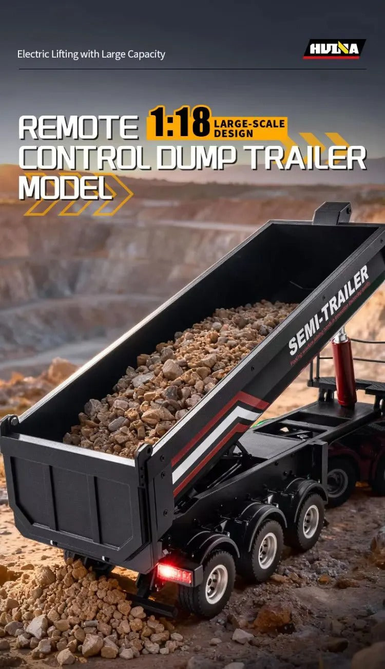 Huina 1509 - 1:18 Scale Official RC Electric Dump Semi Trailer for Huina 1501 Scania 770S, Alloy Construction, 2.4GHz Compatible, Electric Lifting Dump Bed, Rechargeable RTR Heavy Haul Trailer description image 1