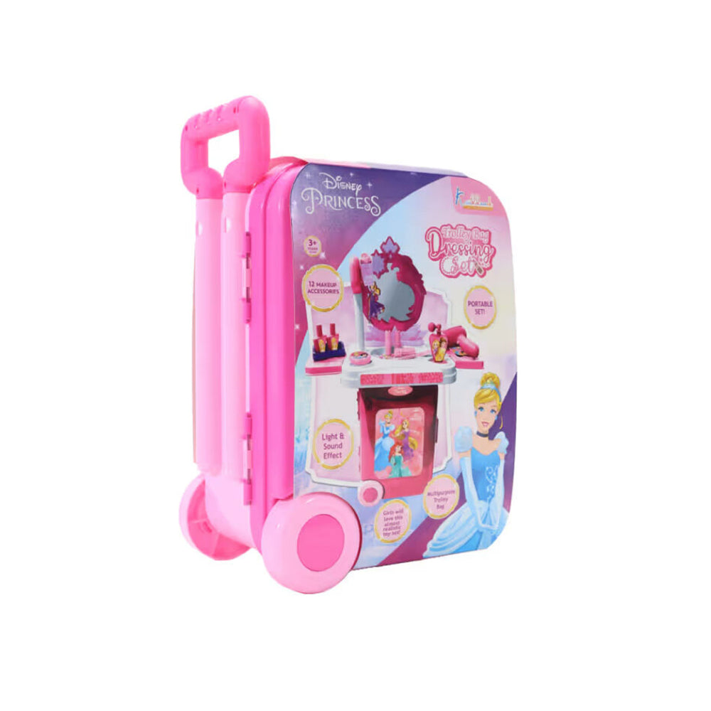 Princess Trolley Bag Dressing Set for Girls | Portable Beauty Salon Play Set with Mirror, Hair Dryer, 12 Makeup Accessories, Light & Sound Effects (Age 3+)