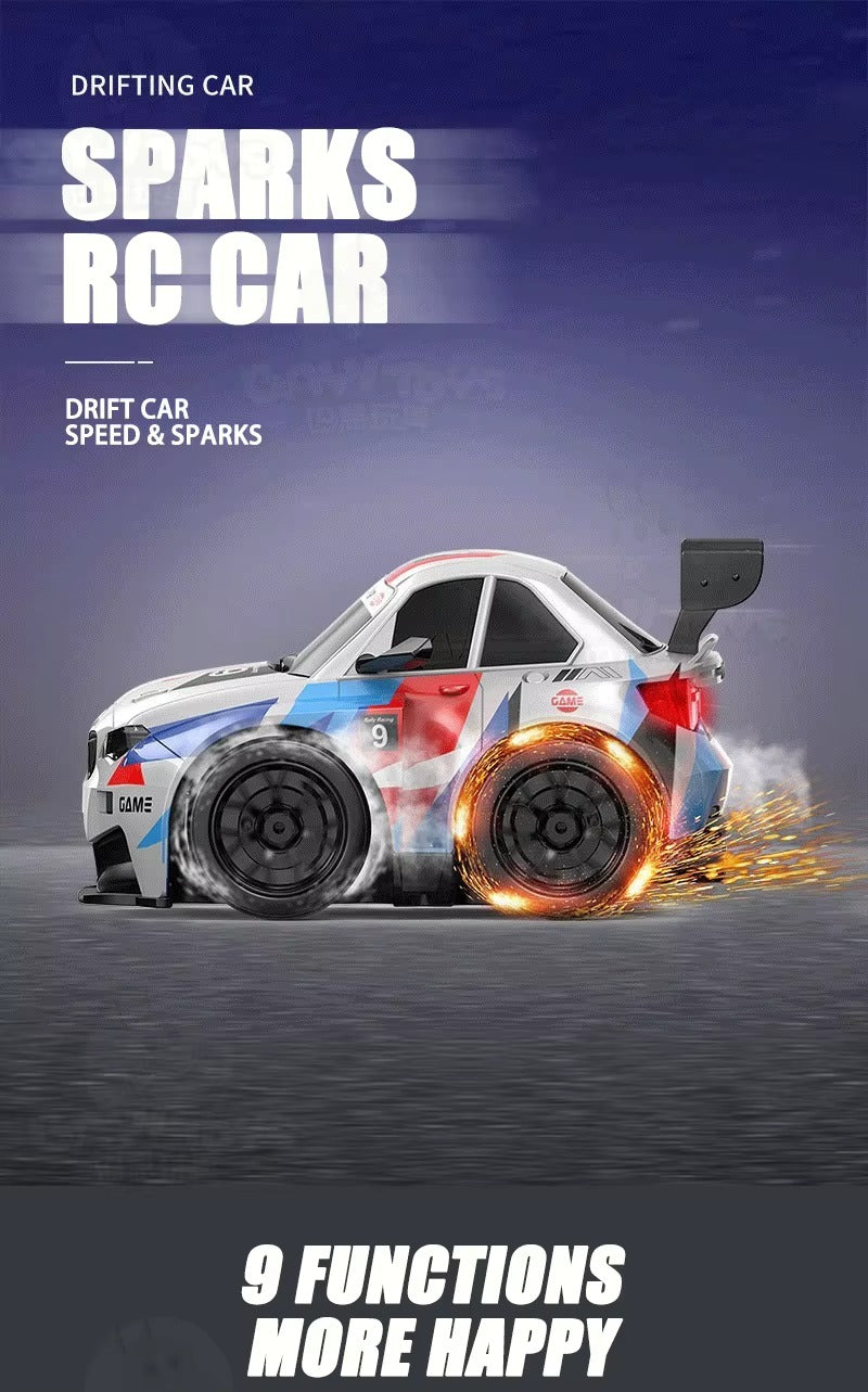 SM4 BMW M4 - Short Axis Spark Drift RC Car 2.4GHz Remote Control Racing Car with LED Lights, Spark Effect, Drift Tires, Rechargeable High Speed RC Car for Kids description image 1