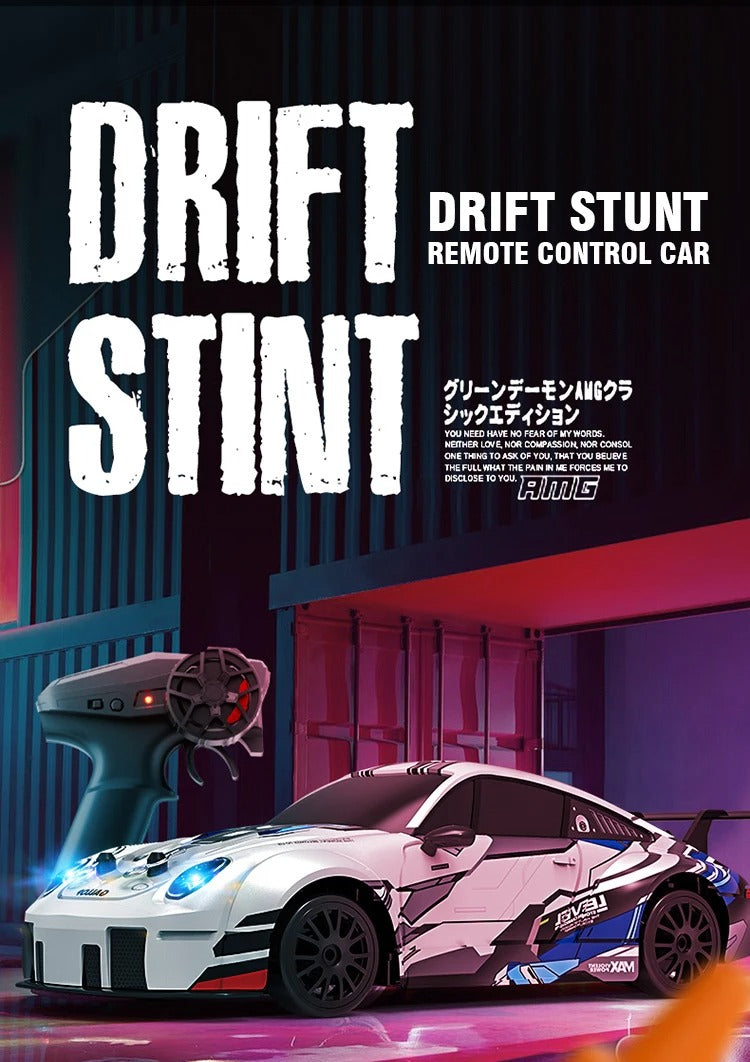 1:24 Scale 2.4GHz 4WD RC Drift Racing Car with LED Headlights PVC Body Spring Suspension High Speed Stunt Drift Remote Control Car for Kids description image 1