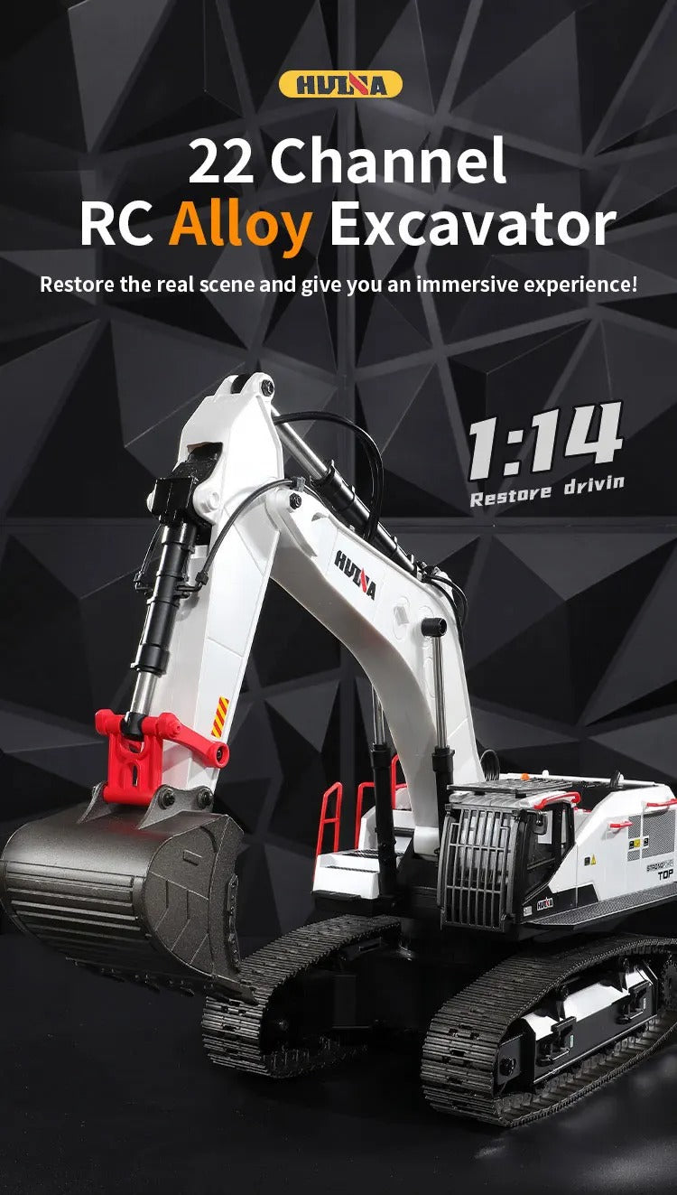 Huina 1594 - 1:14 RC Excavator 22CH Alloy Metal Construction Truck 2.4GHz 360° Remote Control Engineering Digger Toy description image 1