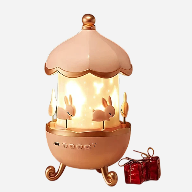 Bunny Carousel Projector Night Light | Rotating LED Nursery Lamp with Animated Wall & Ceiling Projection