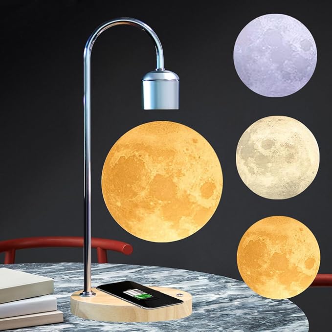 Magnetic Levitating Moon Lamp with 10W Wireless Phone Charger