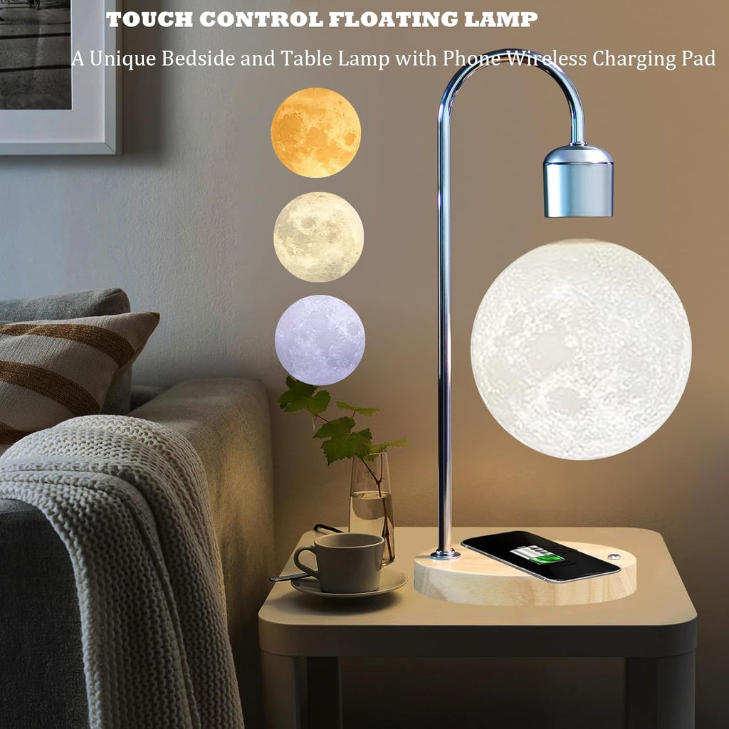 Magnetic Levitating Moon Lamp with 10W Wireless Phone Charger