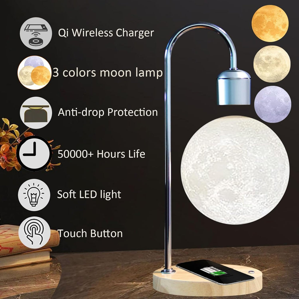 Magnetic Levitating Moon Lamp with 10W Wireless Phone Charger