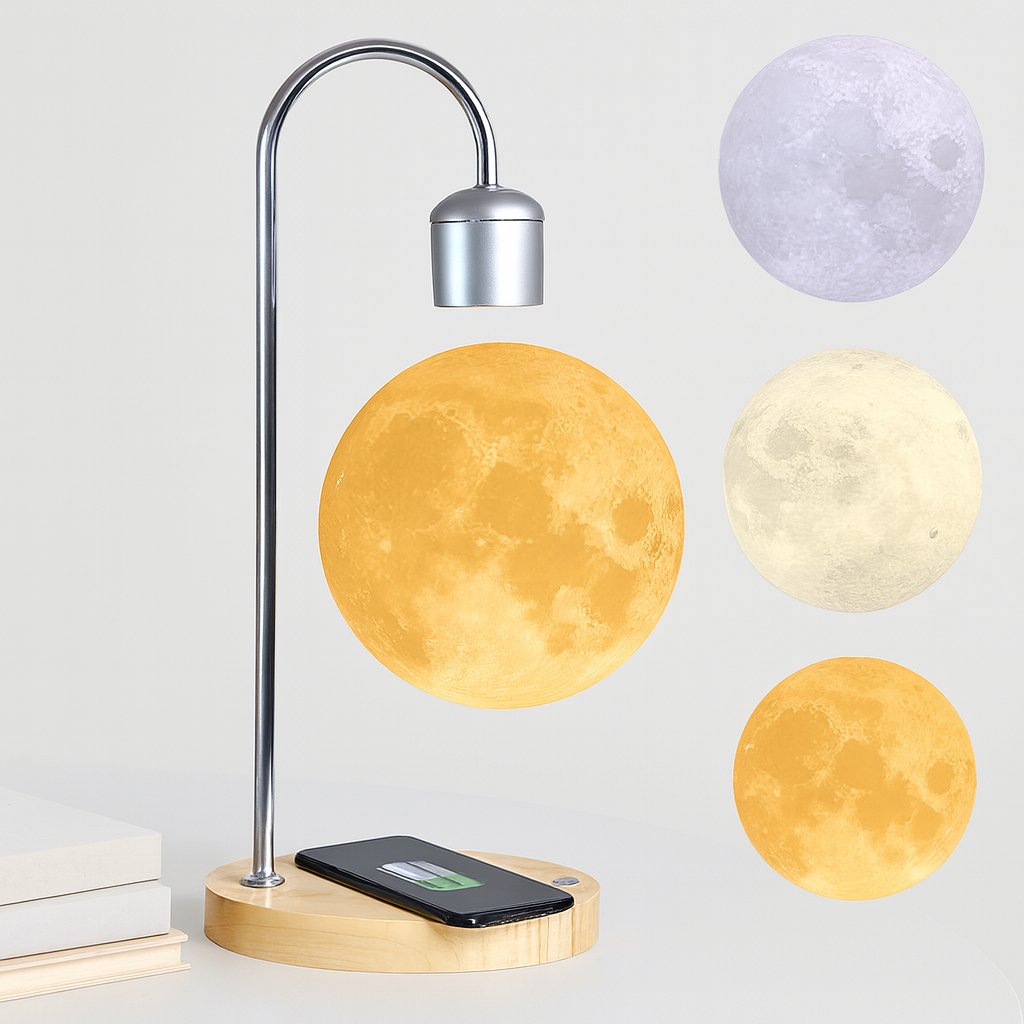 Magnetic Levitating Moon Lamp with 10W Wireless Phone Charger