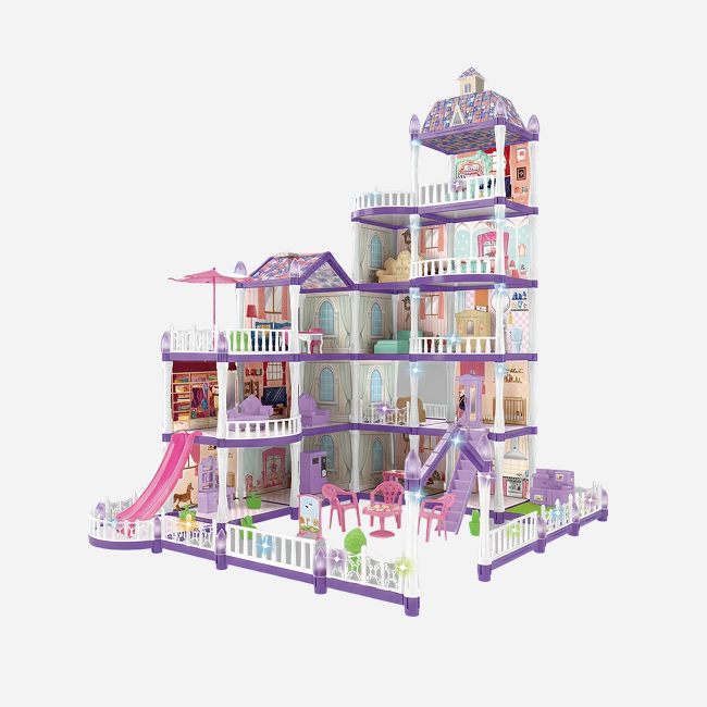 340PCS DIY Luxury Villa Doll House with LED Lights & Furniture | Large Multi-Room Dream Mansion Play Set for Pretend Play, Storytelling & Creative Fun (Age 3+) - 556-42A