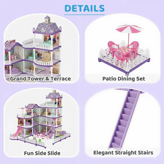 340PCS DIY Doll Villa Toy Doll House With Furniture Set For Girls -556-42A