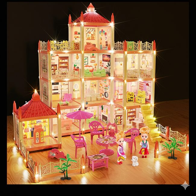 11 Rooms Villa Doll House with Light For Kids