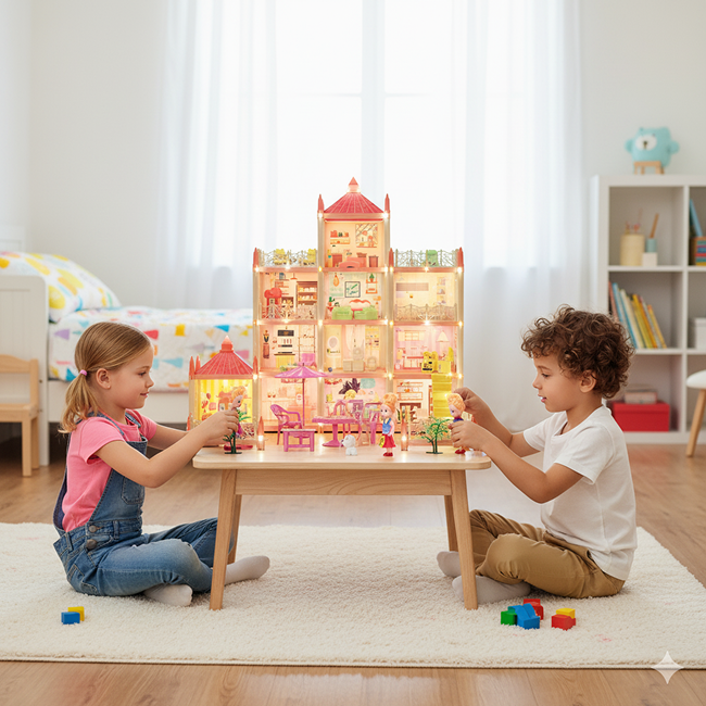 11 Rooms Villa Doll House with Light For Kids